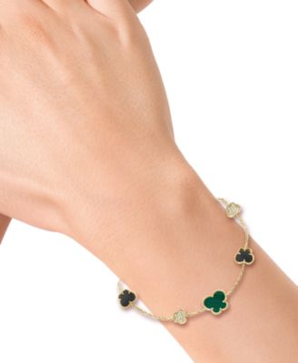 Malachite, Onyx & Diamond (1/10 ct. t.w.) Bracelet in 14k Yellow Gold