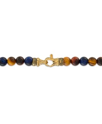 Tigers Eye Bead Necklace in 18k Yellow Gold-Plated Sterling Silver