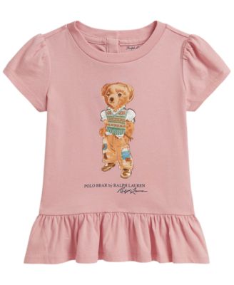 Ralph Lauren Baby Girls' Polo Bear Cotton Jersey Peplum Top