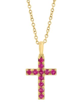 Ruby (1/2 ct. t.w.) Cross Pendant Necklace in 14k Yellow Gold