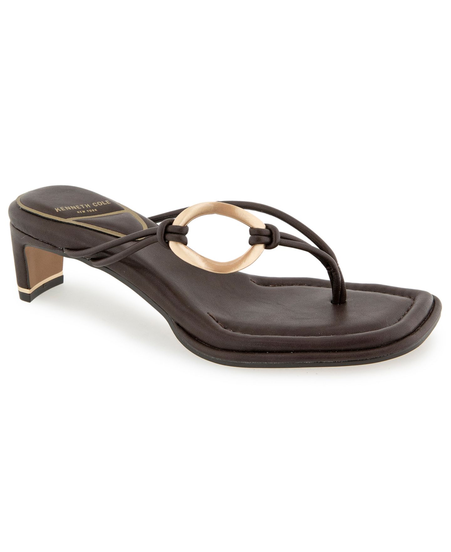 Женские сандалии Kenneth Cole New York Madrid Kitten Heel Thong, цвет: Шоколадный — фото 1