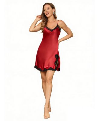 Women's Pure Silk Lace Trim Split Hem Chemise Nightgown
