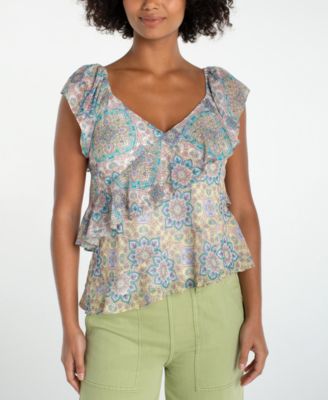 Women's Flutter-Sleeve Draped Blouse