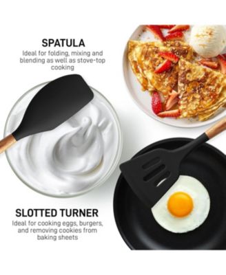 5 Piece Silicone Utensils Set with Authentic Acacia Wood Handles