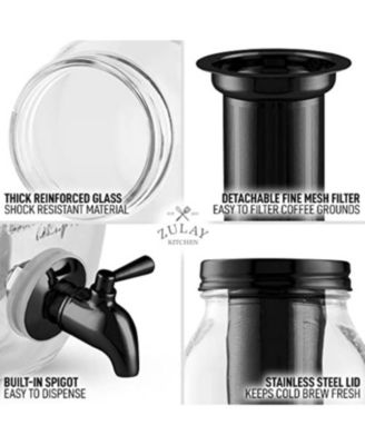 1.5L Cold Brew Coffee Maker with Glass Carafe & Stainless Steel Filter