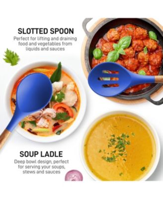 5 Piece Silicone Utensils Set with Authentic Acacia Wood Handles