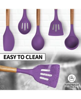 5 Piece Silicone Utensils Set with Authentic Acacia Wood Handles