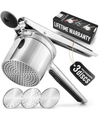 Premium Large 15oz Potato Masher and Ricer Kitchen Tool (3 Discs)