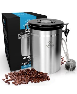 Coffee Storage Canister with Scoop, Date Tracker, Built-In One-Way CO2 Valve & 2 Spare Filter Replacements