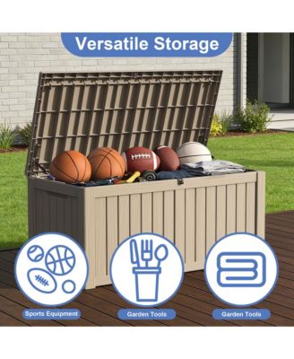 150 Gallon Patio Waterproof Resin Deck Box Lockable Outdoor Storage Garden Tools