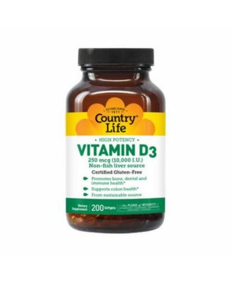 Country Life Vitamin D3 ,250 mcg ,200 Softgels