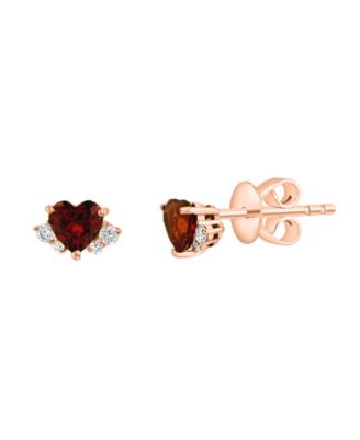 Garnet (3/4 ct. t.w.) & Diamond (1/10 ct. t.w.) Heart Stud Earrings in 14k Rose Gold