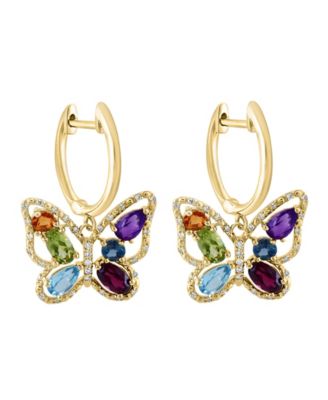 Gemstone & Diamond (1/5 ct. t.w.) Butterfly Drop Earrings in 14k Gold or 14k Rose Gold