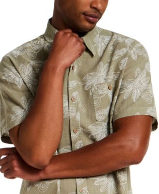 Men's Short-Sleeve Button Down 100% Cotton Print Shirt