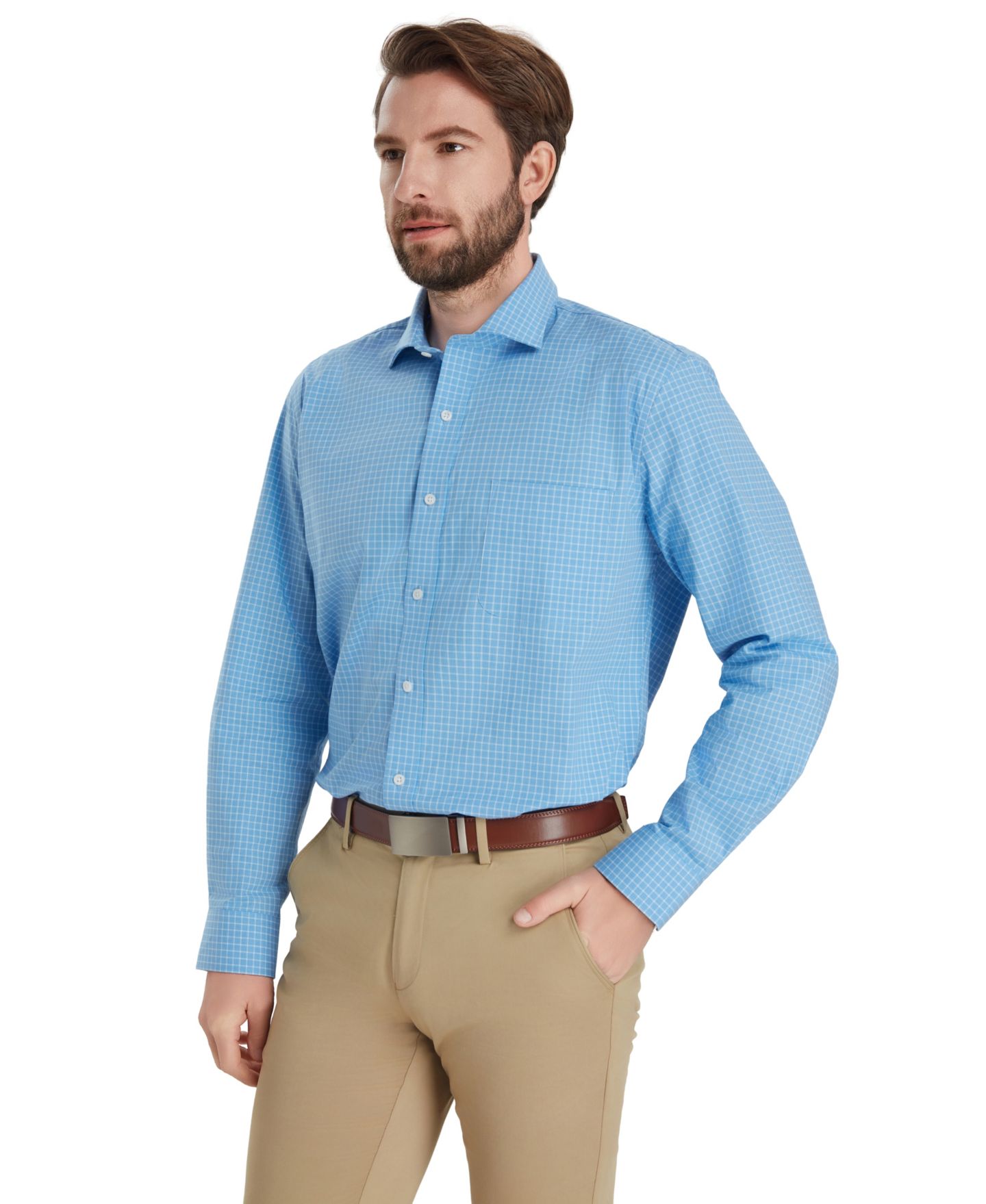 Мужская рубашка Club Room Poplin Charles Plaid Dress Shirt, цвет: Синий комбинированный — фото 4