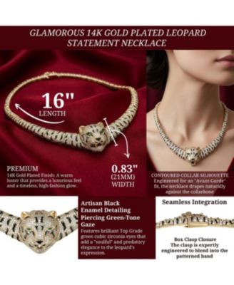 Glamorous 14K Gold Plated Leopard Statement Necklace