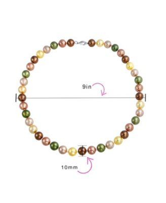 Classic Multicolor Hand Knotted 10MM Simulated Pearl Strand Necklace 18 Inch