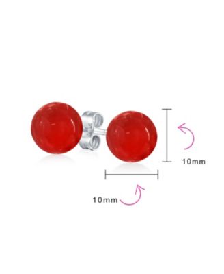 Classic 10MM Natural Stone Bead Ball Stud Earrings .925 Sterling Silver