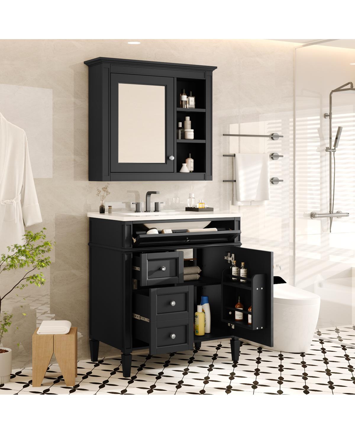 Sillysis 30'' Bathroom Vanity Set with Mirror Cabinet, Solid Wood & Mdf, Soft Close Drawers, Ample Storage for Modern Bathrooms