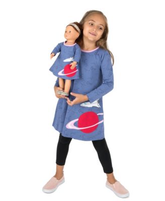 Toddler Girls Matching Doll Long Sleeve Cotton Crew Neck A-Line Dress