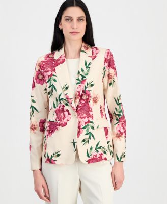 Petite Printed Lapel Collar One-Button Jacket