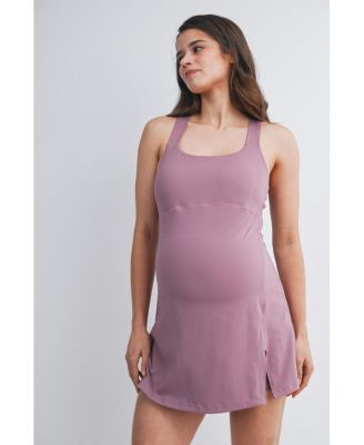 Maternity Sleeveless Scoop Neck Active Dress with Built-In Shorts