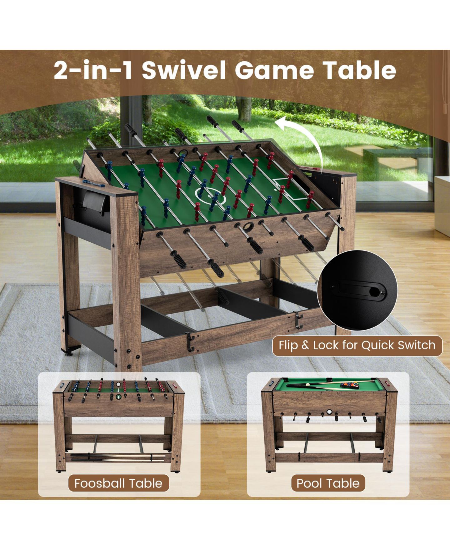 Детская игрушка Mecale 2-in-1 Swivel Foosball and Pool Combo Game Table, цвет: Зелёный — фото 4