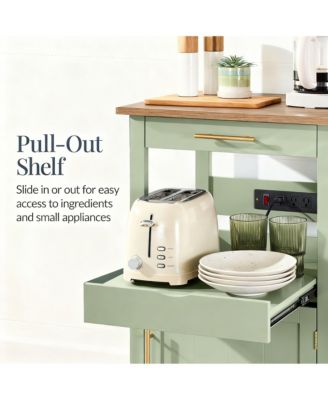 Kitchen Cart with Cabinet, Drawer, Pull-out Shelf, 3 Outlets