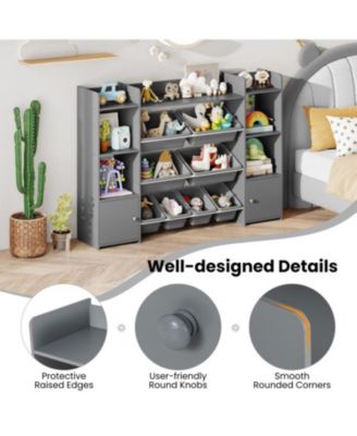 Large Kids Storage Organizer with 8 Bins and Bookshelf