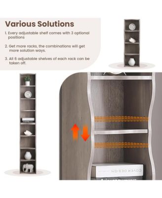 8-Tier Tall Narrow Bookshelf - A Wavy Border Design, Adjustable Shelves, Freestanding Display Bookcase for Living Room, Home Office