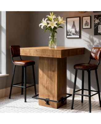37.4" H Square Bar Table, Wooden Bistro Pub Table with Metal Footrest