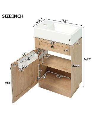 18.5" Rustic Bathroom Vanity with Resin Sink, Soft Close Door & Adjustable Shelf for Small Spaces