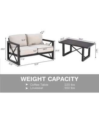 2PCS Patio Loveseat & Table Set Cushioned Outdoor Conversation Furniture Set