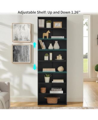 Wood Bookshelf, 8-Layer Storage Display Rack with Adjustable Shelf for Home Office, Converts into Two 4-Shelf Bookshelves