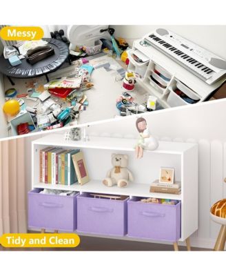 Kids Bookcase and Bookshelf, Toy Storage Cabinet Organizer with 3 Collapsible Fabric Drawers for Playroom, Living Room