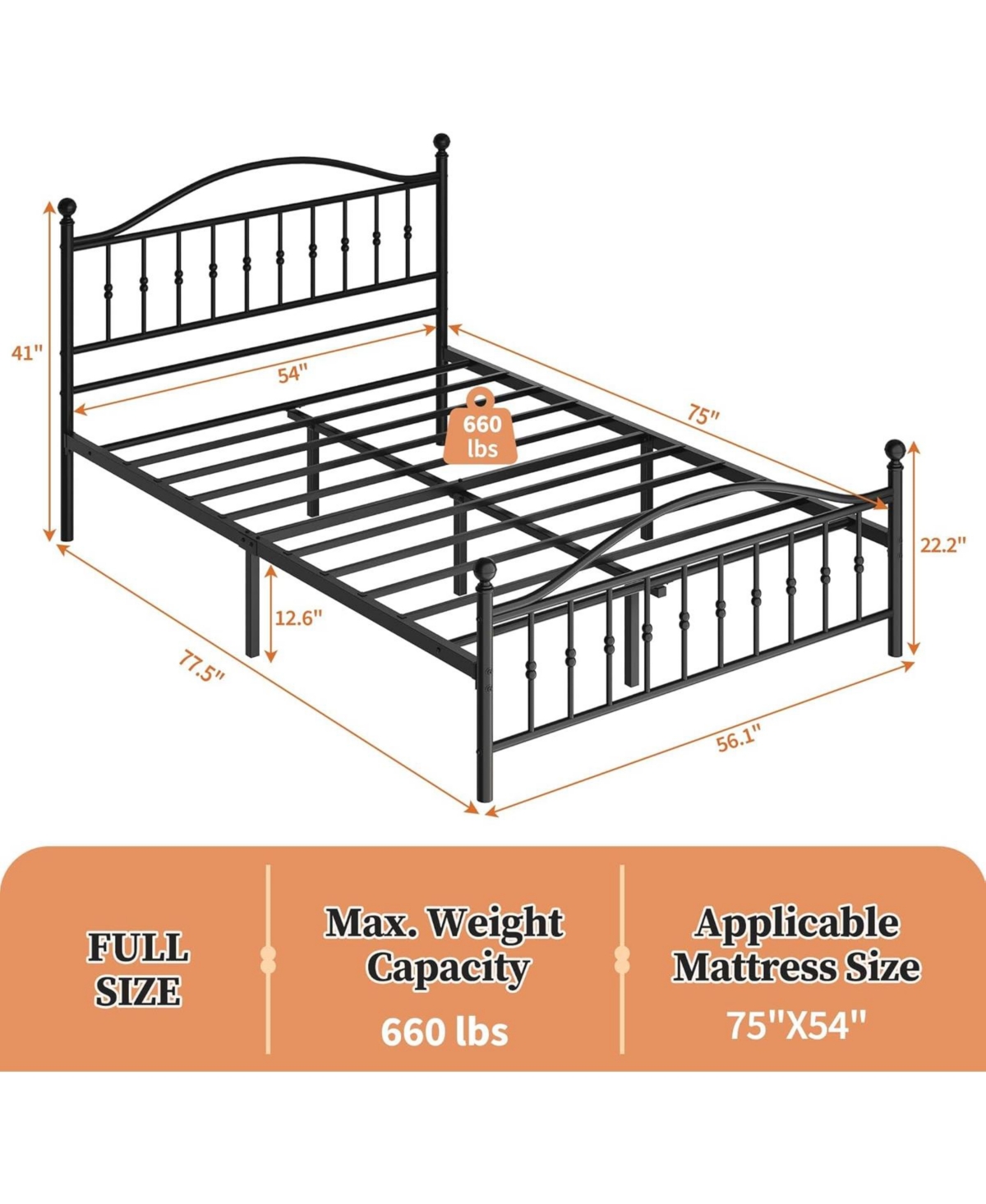 gaomon Size Metal Platform Bed Frame with Victorian Style Wrought Iron-Art Headboard and Footboard,Mattress Foundation,Under Bed Storage,Noise Free