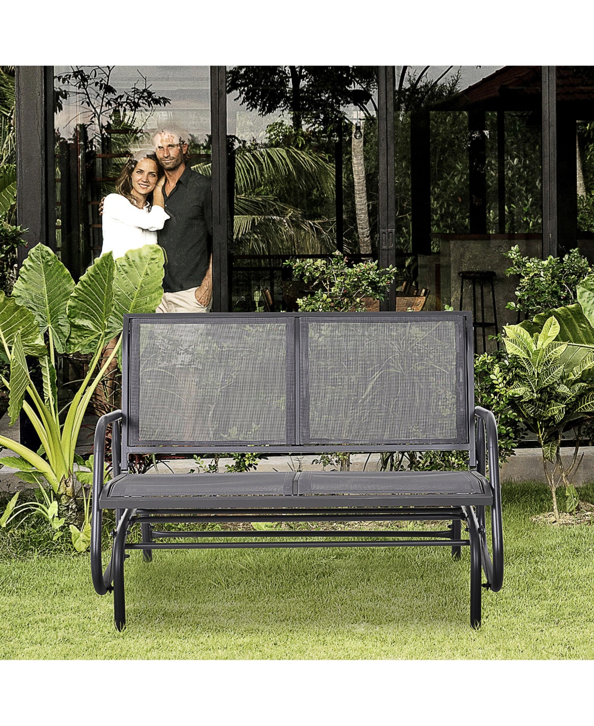 Clihome 2-Person Outdoor Glider Bench, Patio Double Swing Rocking Chair Loveseat w/ Powder Coated Steel Frame