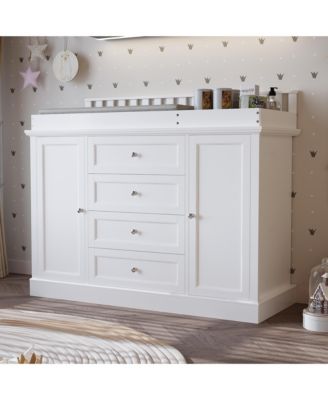 Changing Table Dresser with 4 Drawers and 2 Doors, Nursery Dresser Diaper Changing Station for Baby