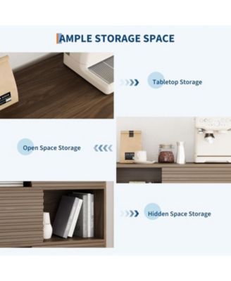 31" Fluted Sliding Door Sideboard,Modern Wooden Storage Cabinet with Metal Base, Floor-Standing Storage Cabinet