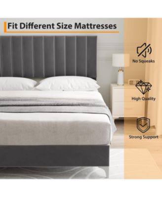 Queen Velvet Platform Bed with Adjustable Headboard