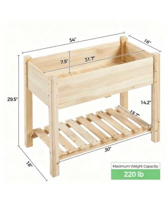Solid Fir Raised Garden Bed with Storage, 2-Tier Design for Backyard