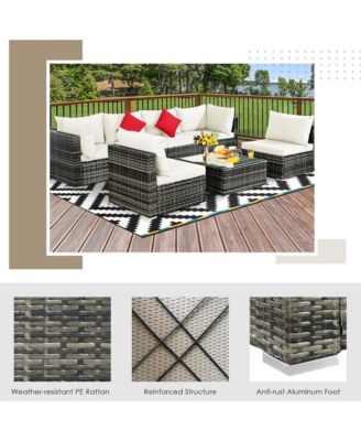 7PCS PE Rattan Patio Sectional Sofa Conversation Set w/ Cushions