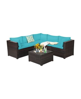 6PCS Rattan Patio Sectional Sofa Conversation Set Outdoor w/ Cushions