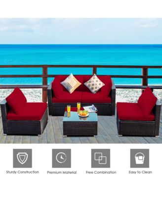 5PCS Rattan Patio Conversation Set Sofa Furniture Set w/ Cushions