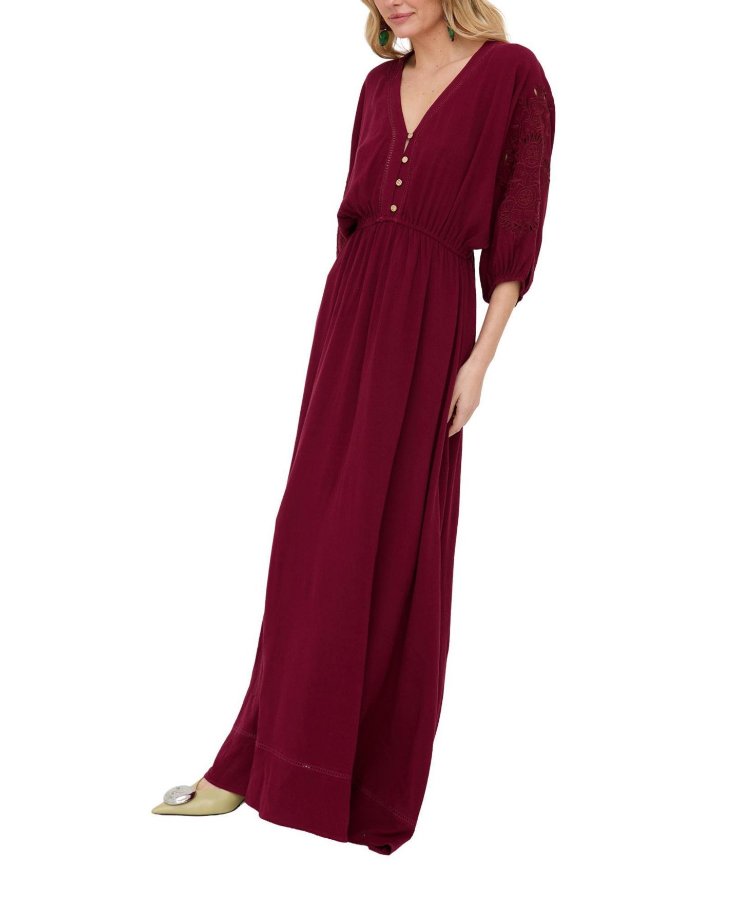 Женское платье Raffya Somerton Kaftan Style Embroidered Maxi, цвет: Бордовый — фото 2
