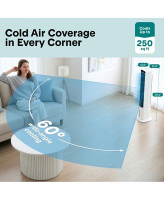 Portable Evaporative Air Cooler Tower Fan Detachable Water Tank, 60° Oscillation, 3 Modes, 4 Ice Packs & Remote Control, White