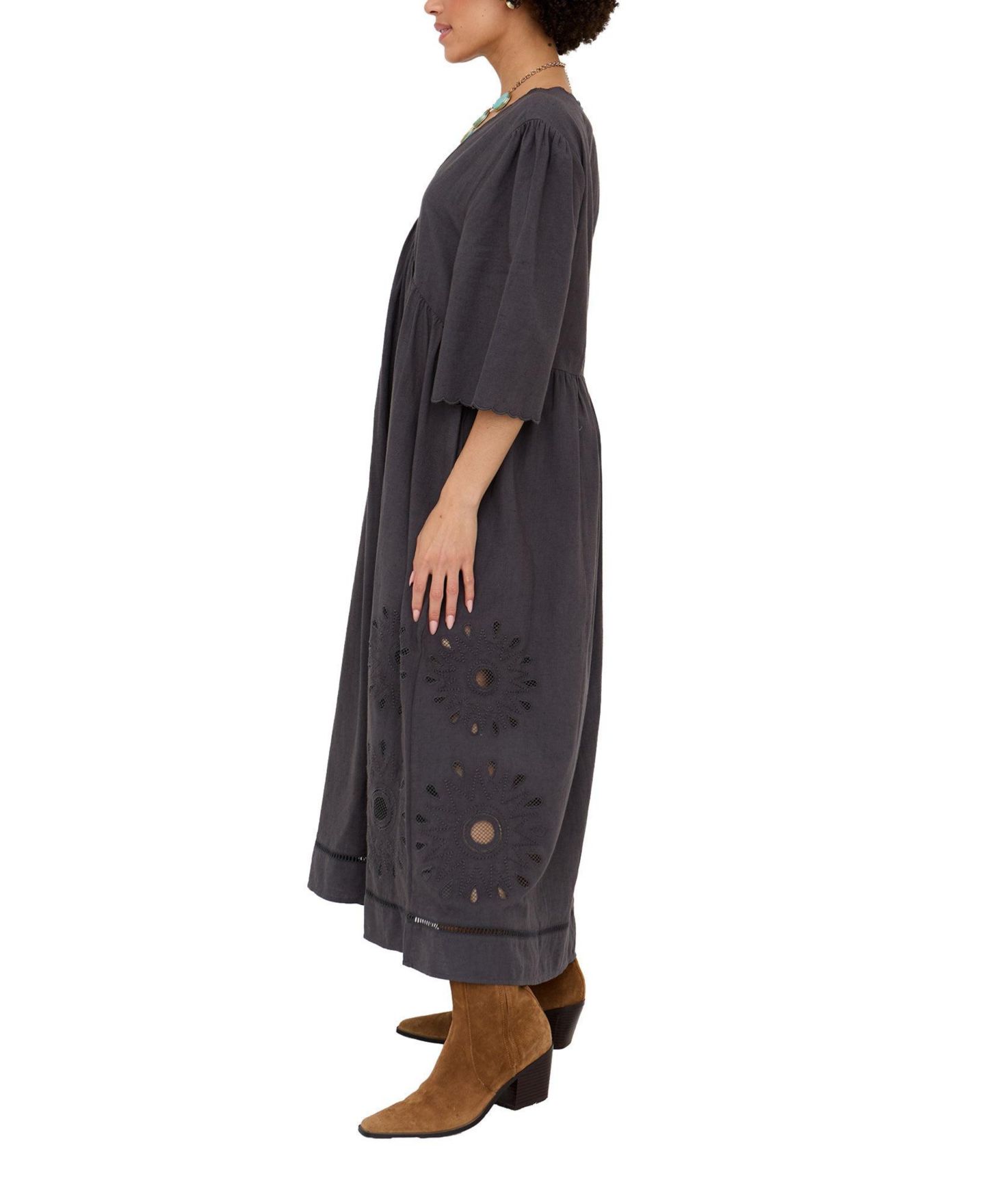 Женское платье Raffya Ibiza Smock Embroidered Midi, цвет: Угольный — фото 2