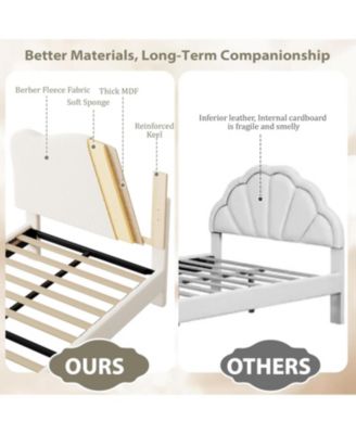 2-Pack Twin Bed Frame for Kids - Upholstered Platform Bed with Boucle Headboard, Cute Velvet/Sherpa Bed for Girls, No Box Spring Needed