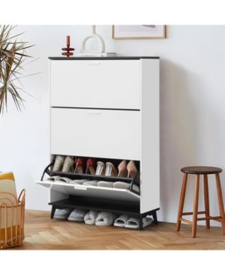 47 inch Farmhouse Shoe Cabinet with 3 Flip Drawers - Freestanding Narrow Entryway Storage Shoe Rack Organizer for Hallway