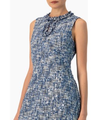 Women's Sleeveless A-Line Dress with Sequined Boucle Fabric